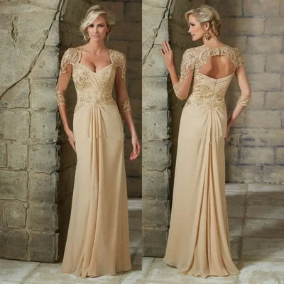 Chiffon Beaded Champagne Mother of The Bride Dress Mother of the Bride Dresses BlissGown.com 