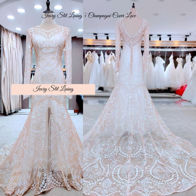 Bohemian Vintage Wedding Dress Boho Wedding Dresses BlissGown Ivory Slit Lining Custom Size 