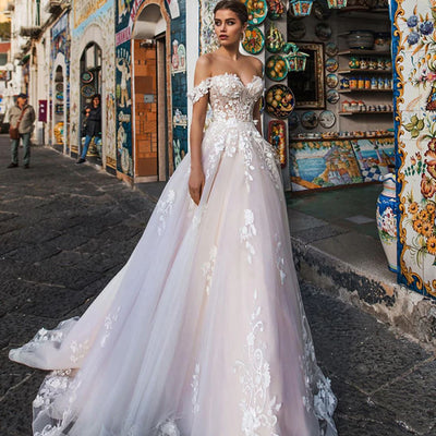 Luxury Appliques Off Shoulder Bridal Gown Luxury Wedding Dresses BlissGown 