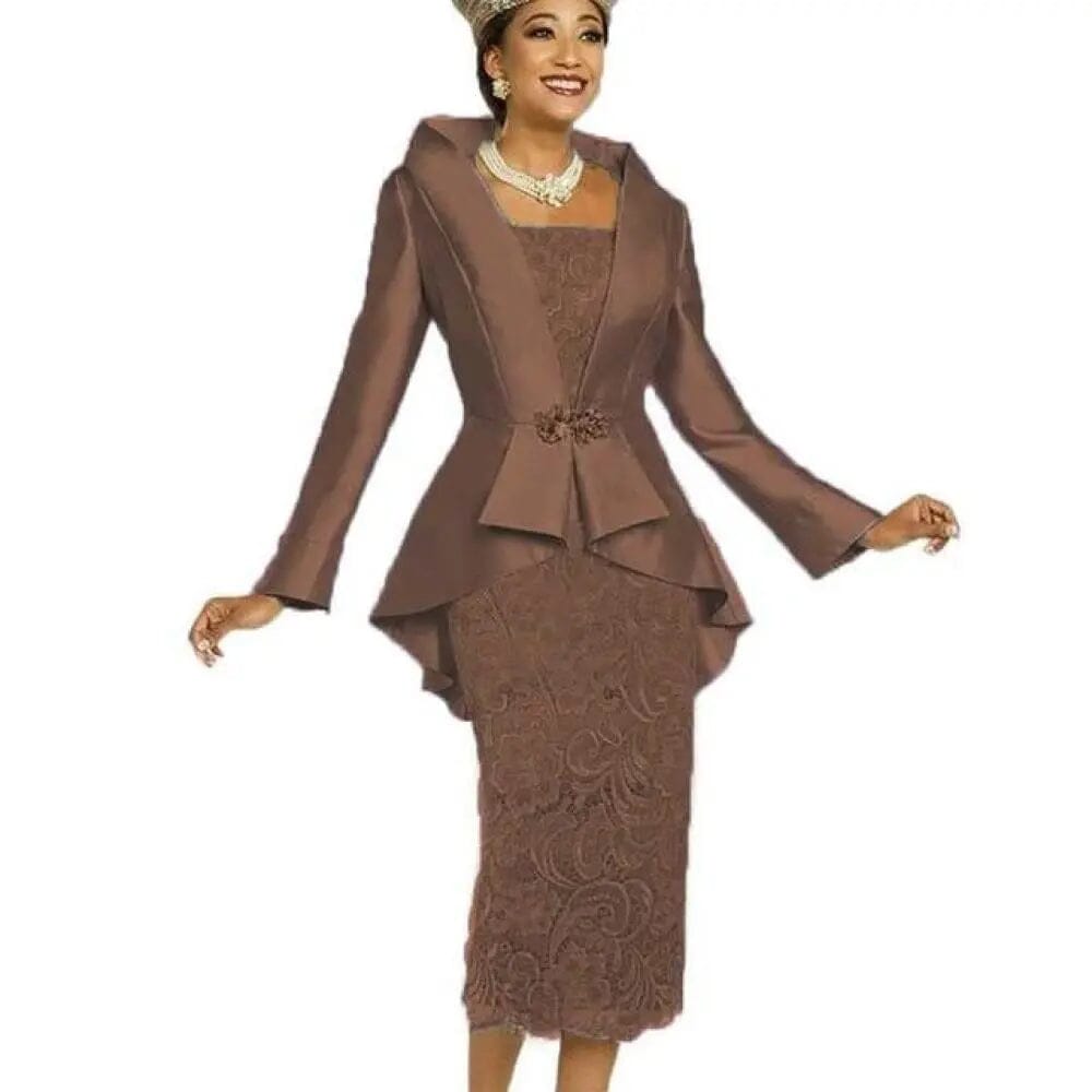 2 Piece Mother of the Bride Dresses with Jacket Mother of the Bride Dresses BlissGown.com Brown Custom Size 