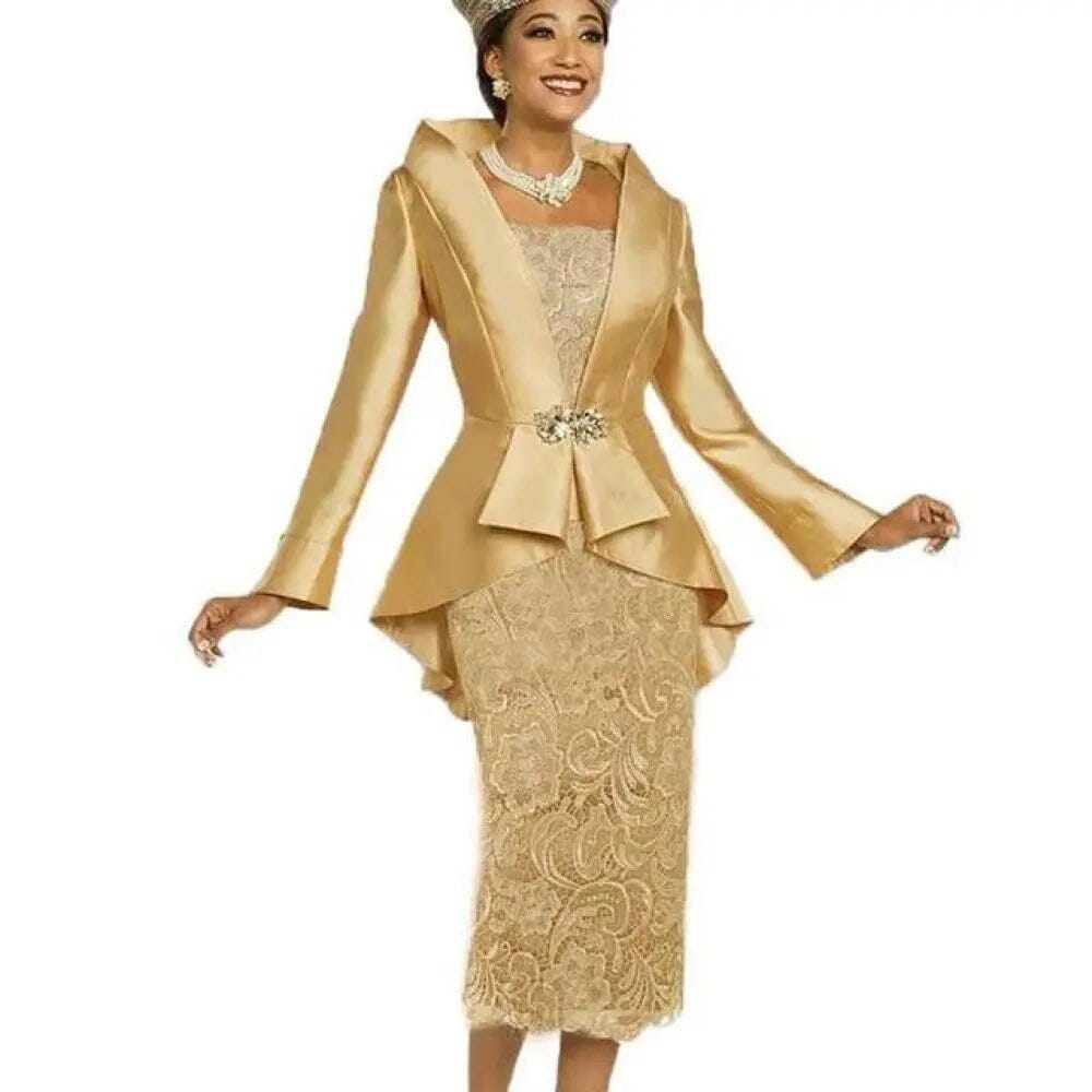 2 Piece Mother of the Bride Dresses with Jacket Mother of the Bride Dresses BlissGown.com Gold Custom Size 