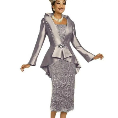2 Piece Mother of the Bride Dresses with Jacket Mother of the Bride Dresses BlissGown.com Gray 2 