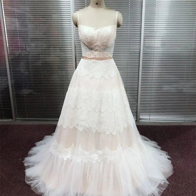 A-line Lace Up Back Sleeveless Boho Wedding Dress Boho Wedding Dresses BlissGown.com 