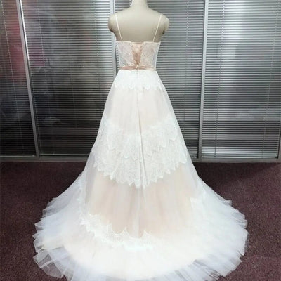 A-line Lace Up Back Sleeveless Boho Wedding Dress Boho Wedding Dresses BlissGown.com 