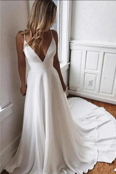 A Line Simple White Bride Wedding Dress Classic Wedding Dresses BLISS GOWN 