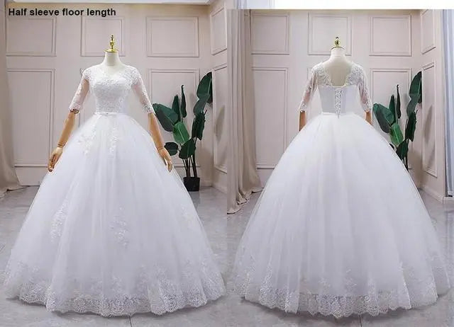 Ball Gown Wedding Dress, Full Sleeve Sexy V-neck Bride Dress Boho Wedding Dresses BlissGown Half sleeve floor 2 
