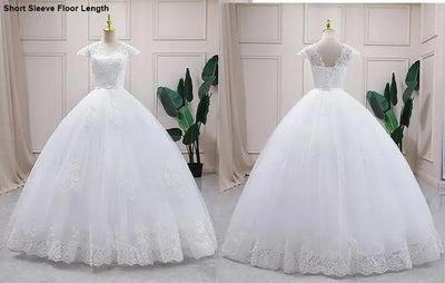 Ball Gown Wedding Dress, Full Sleeve Sexy V-neck Bride Dress Boho Wedding Dresses BlissGown Short sleeve floor 2 