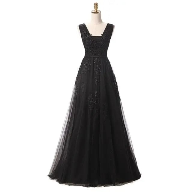 Banquet Elegant Floor-length Party Prom Dress V-Neck Prom Dresses BLISSGOWN Black 2 