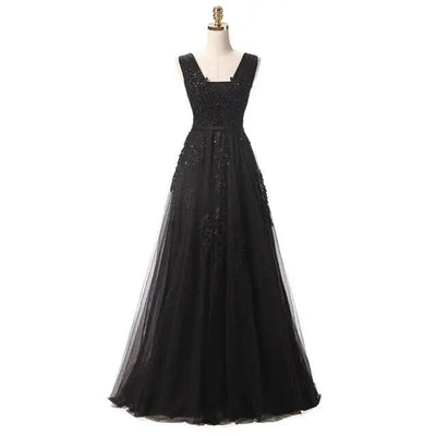 Banquet Elegant Floor-length Party Prom Dress V-Neck Prom Dresses BLISSGOWN Black 2 