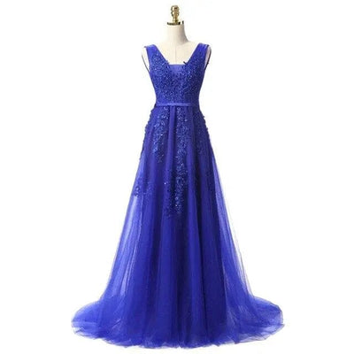 Banquet Elegant Floor-length Party Prom Dress V-Neck Prom Dresses BLISSGOWN Blue 2 