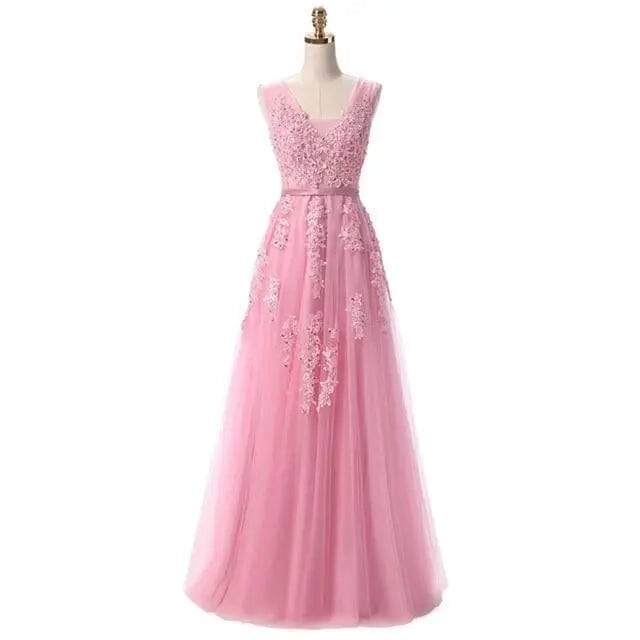 Banquet Elegant Floor-length Party Prom Dress V-Neck Prom Dresses BLISSGOWN Dark Pink 2 