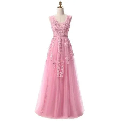 Banquet Elegant Floor-length Party Prom Dress V-Neck Prom Dresses BLISSGOWN Dark Pink 2 