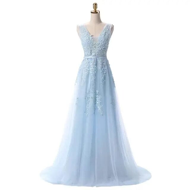 Banquet Elegant Floor-length Party Prom Dress V-Neck Prom Dresses BLISSGOWN Light Blue 2 