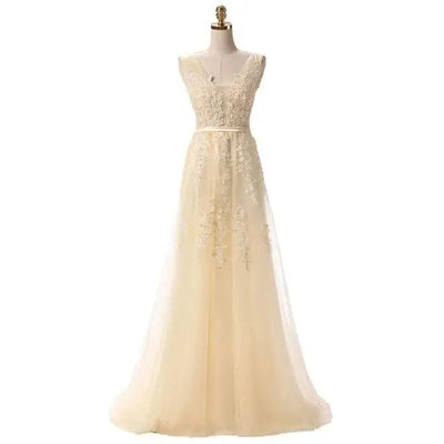 Banquet Elegant Floor-length Party Prom Dress V-Neck Prom Dresses BLISSGOWN Light champange 2 