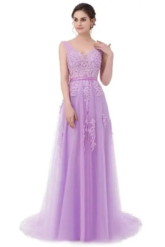 Banquet Elegant Floor-length Party Prom Dress V-Neck Prom Dresses BLISSGOWN Light purple 2 