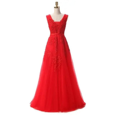 Banquet Elegant Floor-length Party Prom Dress V-Neck Prom Dresses BLISSGOWN Red 2 