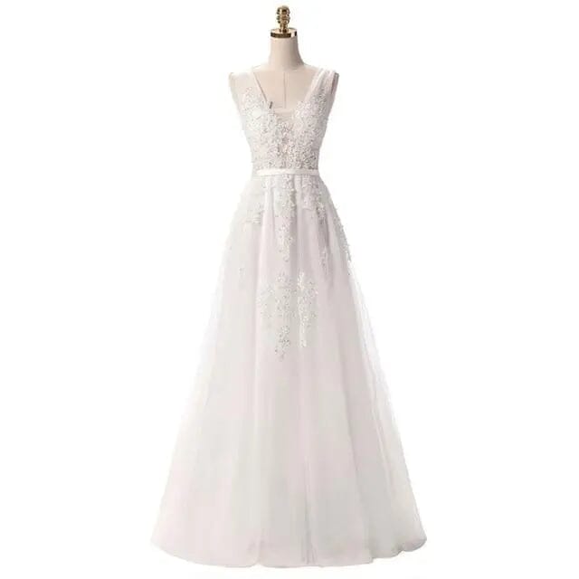 Banquet Elegant Floor-length Party Prom Dress V-Neck Prom Dresses BLISSGOWN White 2 