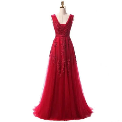 Banquet Elegant Floor-length Party Prom Dress V-Neck Prom Dresses BLISSGOWN Wine Red 2 