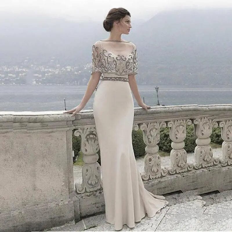 Cape Embroidery Beads Long Sexy Evening Dress Evening & Formal Dresses BlissGown.com As Picture Custom Size 