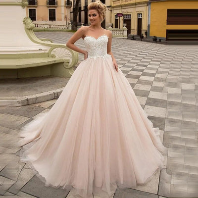 Champagne Sweetheart Corset Bridal Gown Romantic Wedding Dresses BLISSGOWN 