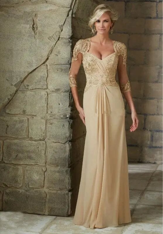 Chiffon Beaded Champagne Mother of The Bride Dress Mother of the Bride Dresses BlissGown.com Champagne 2 