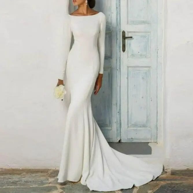 Elegant Stain Mermaid Wedding Gown Classic Wedding Dresses BLISSGOWN 