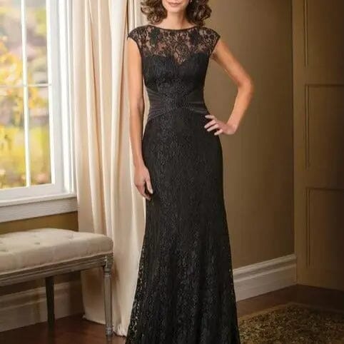 Floor Length Lace Mother Of The Bridal Dresses Mother of the Bride Dresses BlissGown.com Black 2 