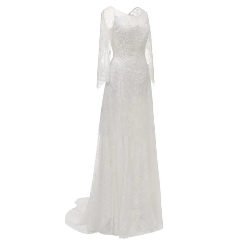 Floor-length Open Back Lace Wedding Dress Boho Wedding Dresses BlissGown.com 