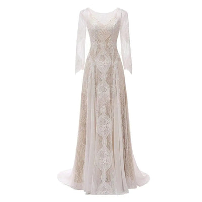 Floor-length Open Back Lace Wedding Dress Boho Wedding Dresses BlissGown.com 