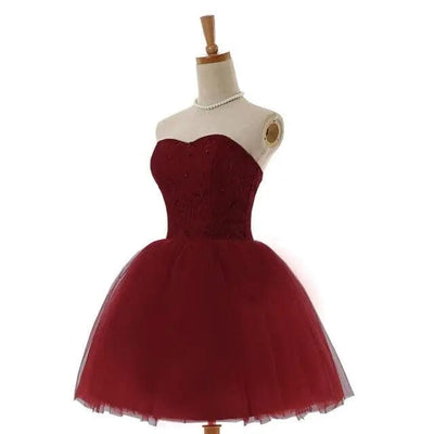 Flowing Knee Length Sweetheart Dresses Special Occasion BlissGown.com DARK RED 2 