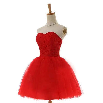 Flowing Knee Length Sweetheart Dresses Special Occasion BlissGown.com Red 2 