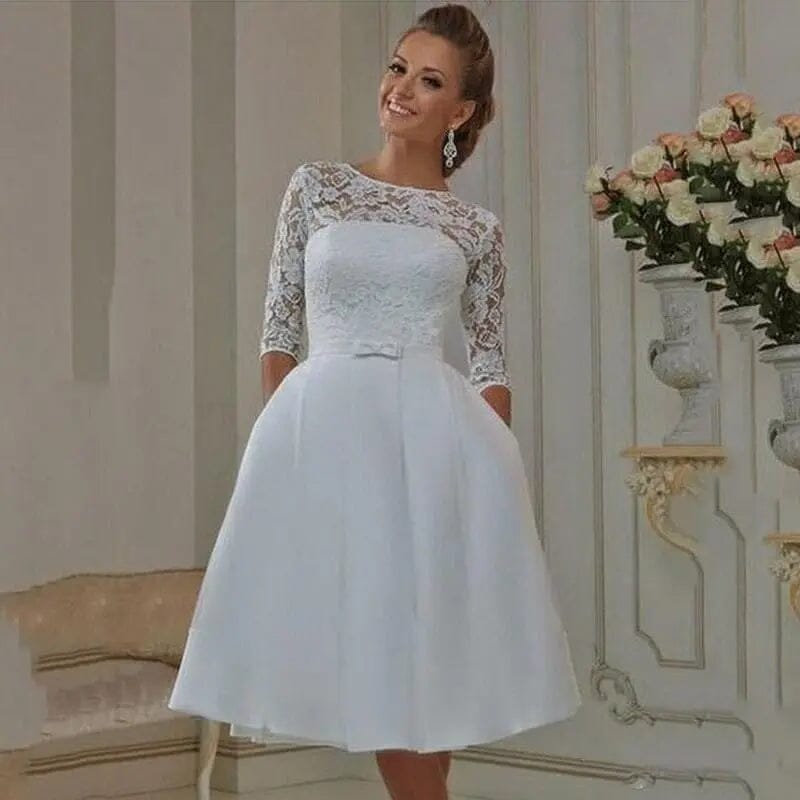 Half Sleeve Knee Length Bridal Gowns Vintage Wedding Dresses BLISSGOWN 