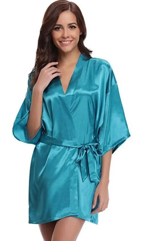 Half Sleeves Bridesmaid Satin Silk Robes Accessories BlissGown.com Light Blue S 