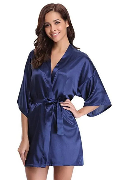 Half Sleeves Bridesmaid Satin Silk Robes Accessories BlissGown.com Navy S 