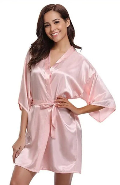 Half Sleeves Bridesmaid Satin Silk Robes Accessories BlissGown.com Pink S 