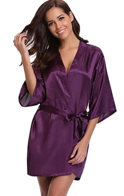 Half Sleeves Bridesmaid Satin Silk Robes Accessories BlissGown.com Purple S 