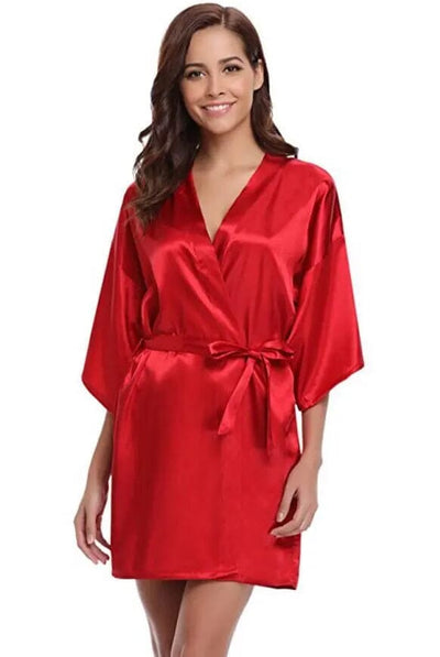 Half Sleeves Bridesmaid Satin Silk Robes Accessories BlissGown.com Red S 