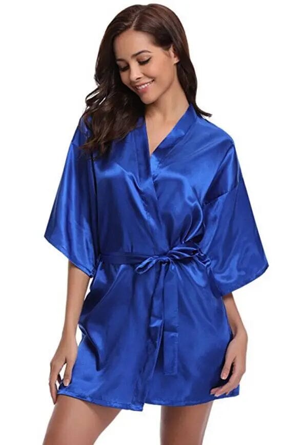 Half Sleeves Bridesmaid Satin Silk Robes Accessories BlissGown.com Royal Blue S 