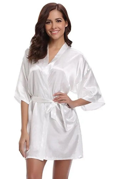 Half Sleeves Bridesmaid Satin Silk Robes Accessories BlissGown.com White S 
