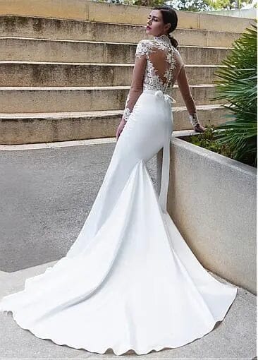 High Neckline Lace Long Sleeve Mermaid Bridal Gown Sexy Wedding Dresses BLISSGOWN 