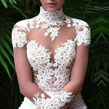High Neckline Lace Long Sleeve Mermaid Bridal Gown Sexy Wedding Dresses BLISSGOWN 