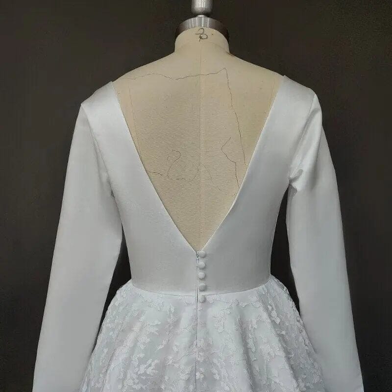 Long Sleeve Lace V-neck Backless Wedding Dresses Classic Wedding Dresses BlissGown.com 
