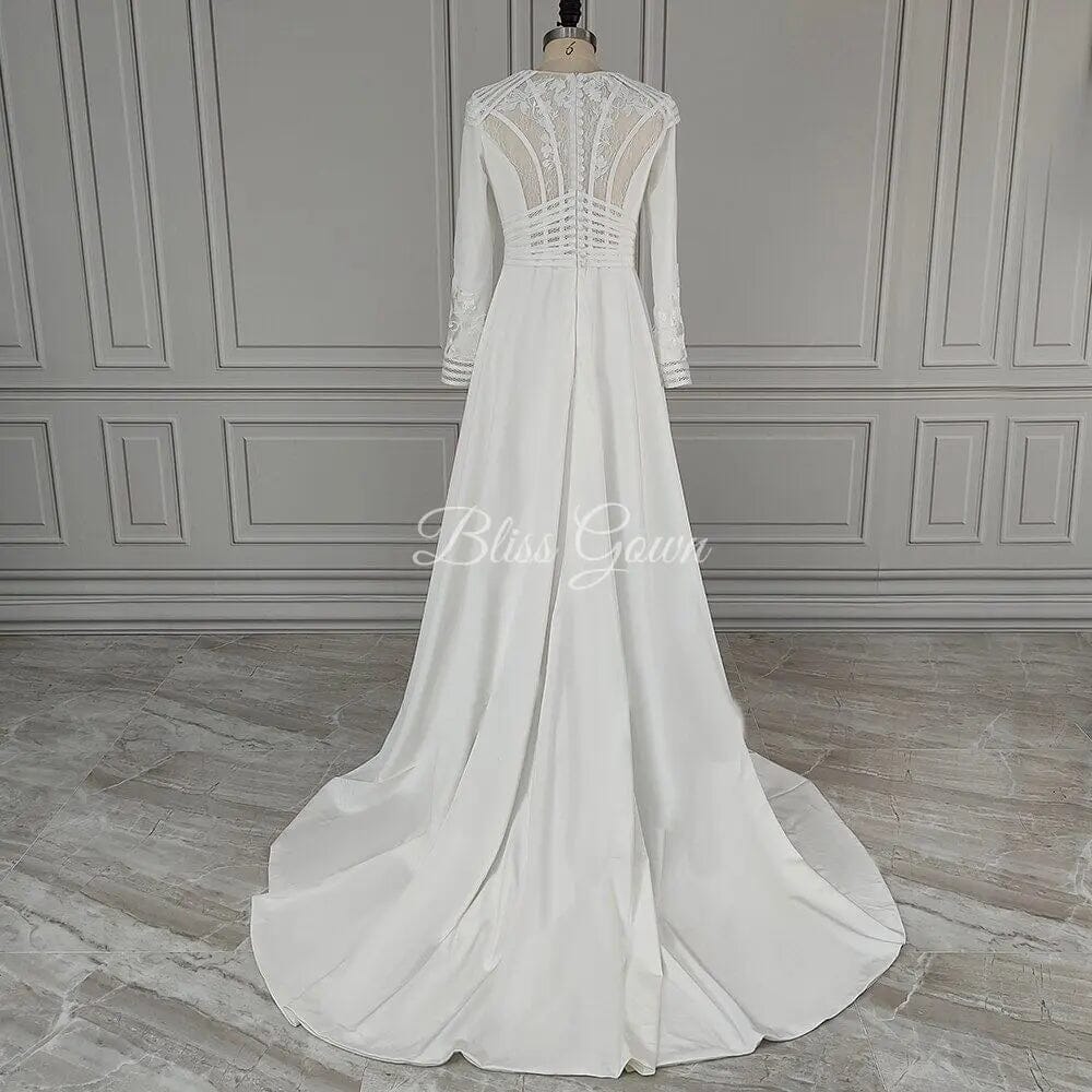 Long Sleeve Modest Classic Bridal Dress Classic Wedding Dresses BlissGown.com 