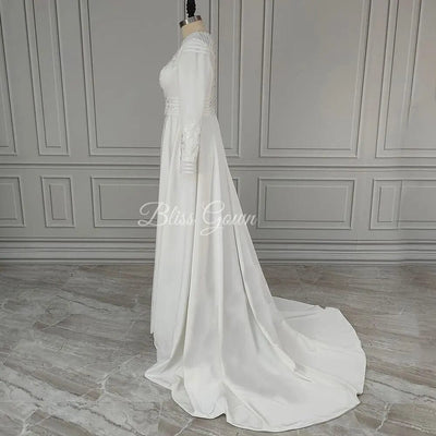 Long Sleeve Modest Classic Bridal Dress Classic Wedding Dresses BlissGown.com 