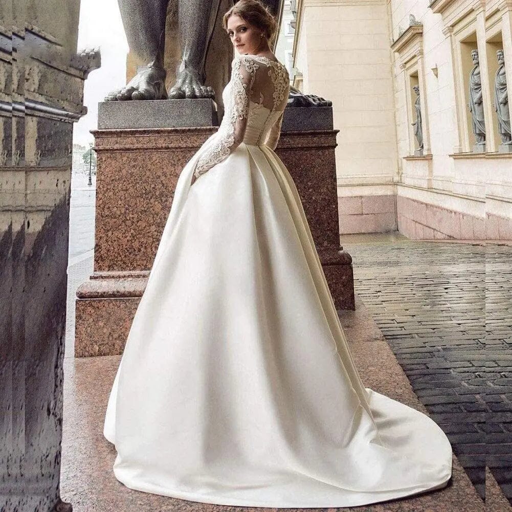 Long Sleeve Satin Pockets Wedding Dresses Vintage Wedding Dresses BlissGown.com 