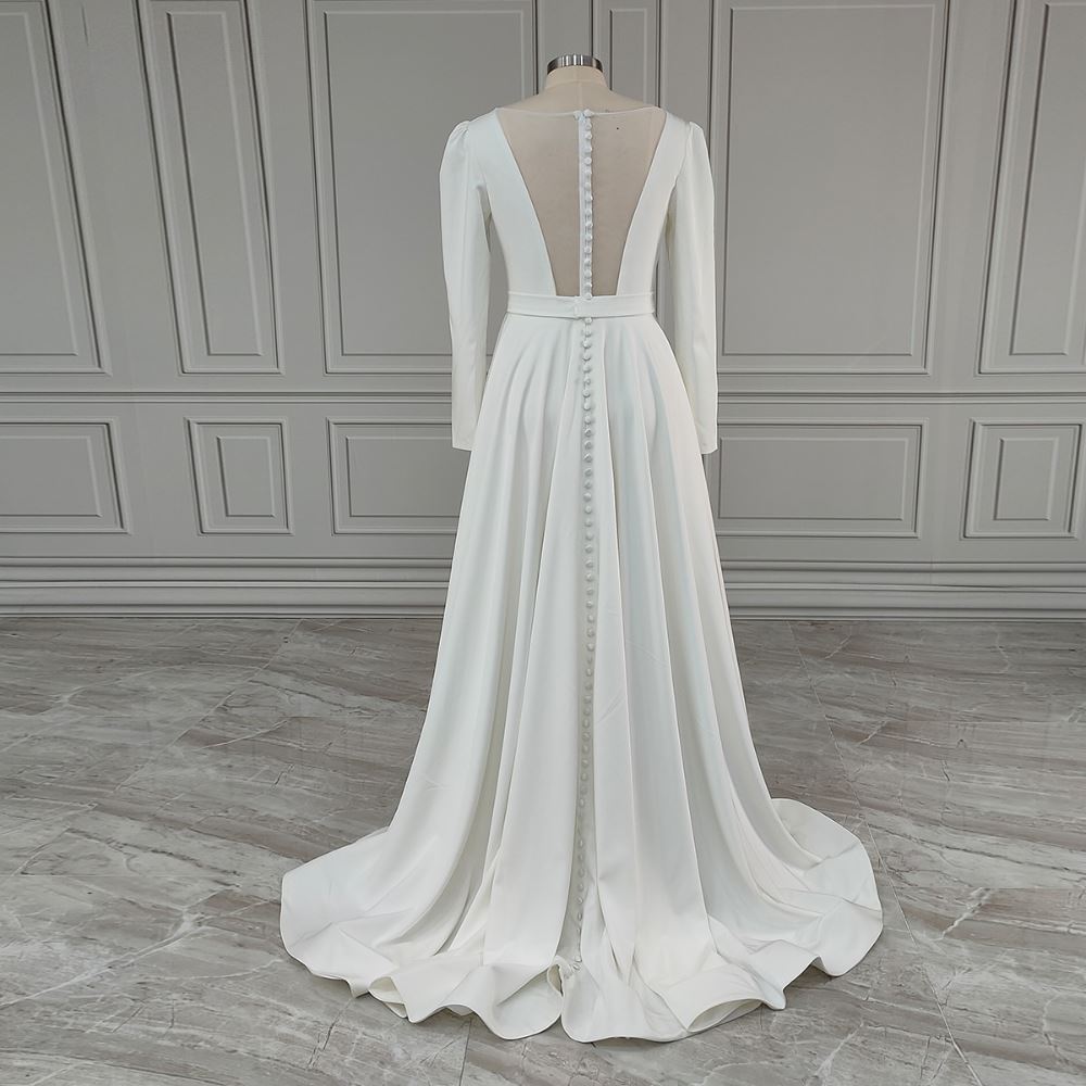 Modest Simple Pocket Beaded Satin Bridal Gown Classic Wedding Dresses BlissGown Ivory No Lace 2