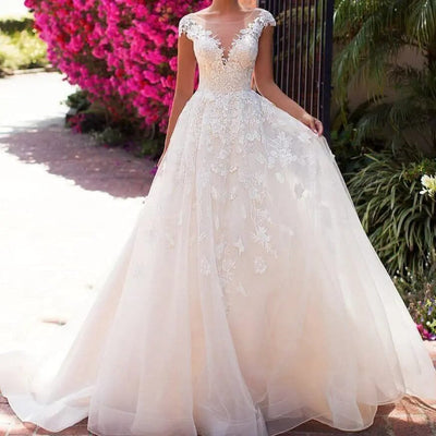 Off Shoulder Sexy V-neck Illusion Wedding Gowns Romantic Wedding Dresses BlissGown.com Ivory 2 