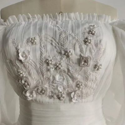 Off the Shoulder 3/4 Sleeve Wedding Dresses Vintage Wedding Dresses BlissGown.com 