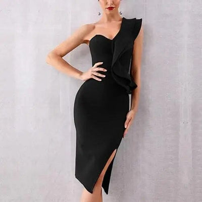 One Shoulder Bodycon Party Dress Special Occasion BLISS GOWN Black S 