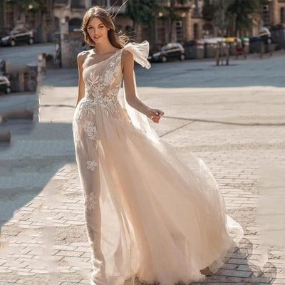 One Shoulder Floor-Length Wedding Dresses Sexy Wedding Dresses BlissGown.com 